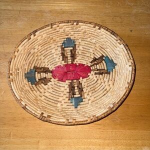 Vintage handwoven Native American style coiled basket plaque